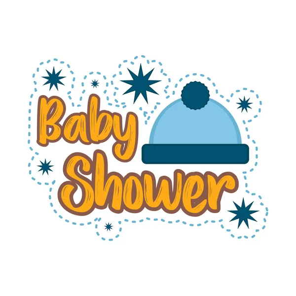 Etiqueta de ducha de bebé con un sombrero — Vector de stock