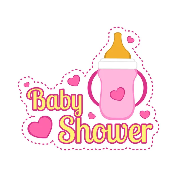 Babydusche Etikett mit einer Babyflasche — Stockvektor