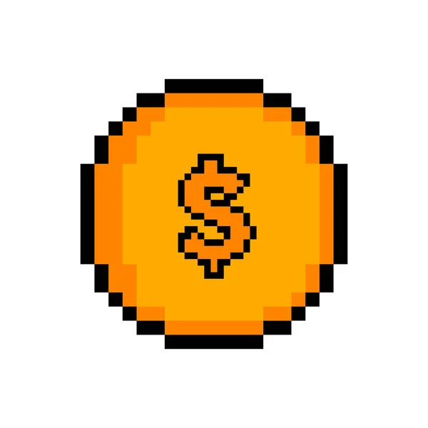 Ícone de moeda dourada pixelado isolado —  Vetores de Stock