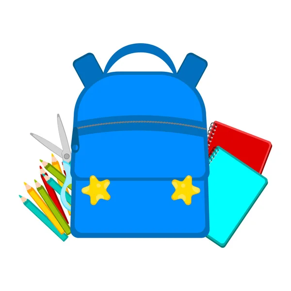 Bolsa con útiles escolares. Regreso a la escuela — Vector de stock