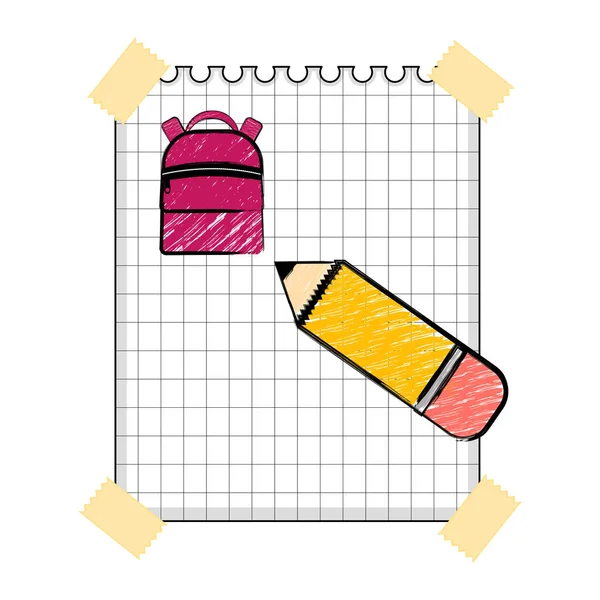 Paper with a sketch of a bag. Back to school — Stock Vector