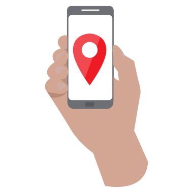 Akıllı telefon simgesini tutan el.