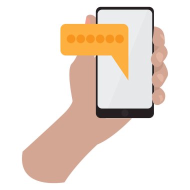 Akıllı telefon simgesini tutan el.