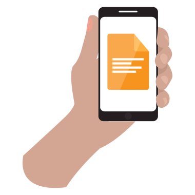 Akıllı telefon simgesini tutan el.