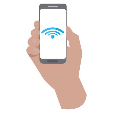 Akıllı telefon simgesini tutan el.