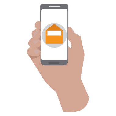 Akıllı telefon simgesini tutan el.