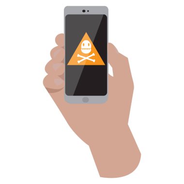 Akıllı telefon simgesini tutan el.