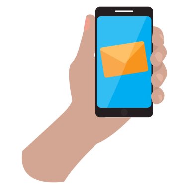 Akıllı telefon simgesini tutan el.