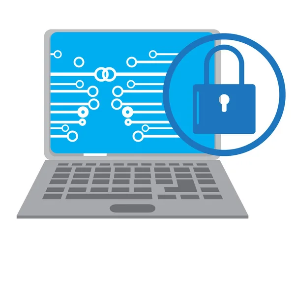 Lockpad z sieci na laptopie. Cyber Security — Wektor stockowy
