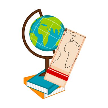 Bir yığın kitap simgesinin üzerinde dünya dünya