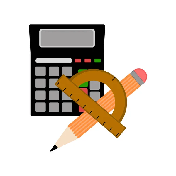 Calculadora com uma régua e um ícone de lápis — Vetor de Stock