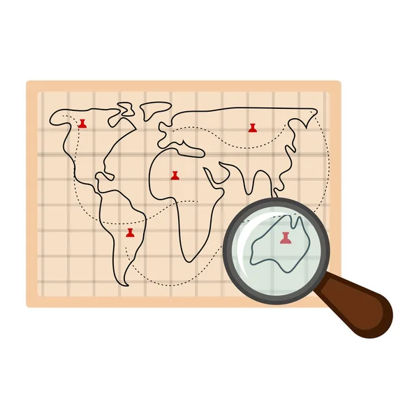 Χάρτης με τα σημάδια και ένα εικονίδιο μεγεθυντικού φακού — Διανυσματικό Αρχείο