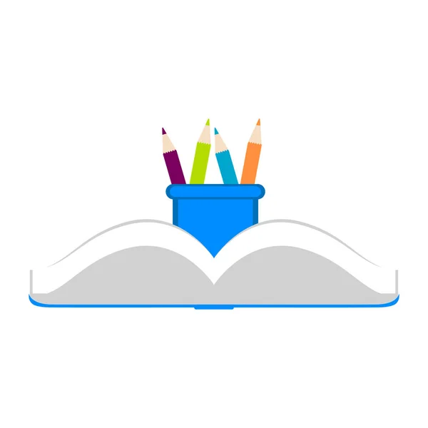 Open boek en potloden pictogram — Stockvector