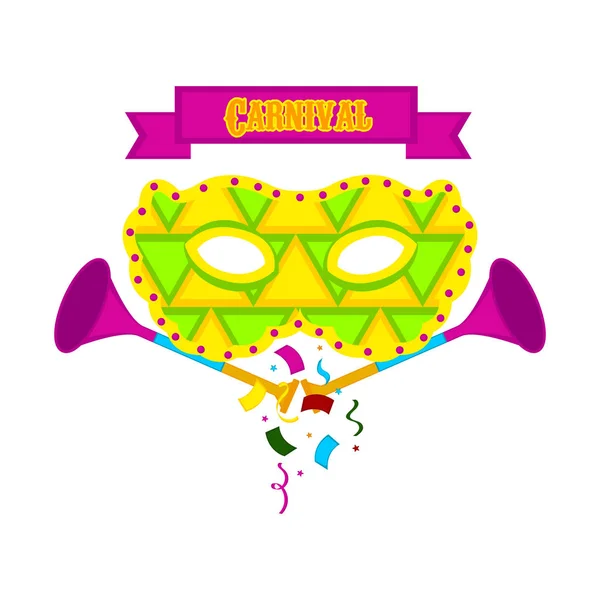 Máscara carnaval con trompetas de fiesta — Vector de stock