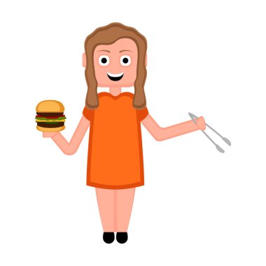 Hamburger ile izole mutlu kız