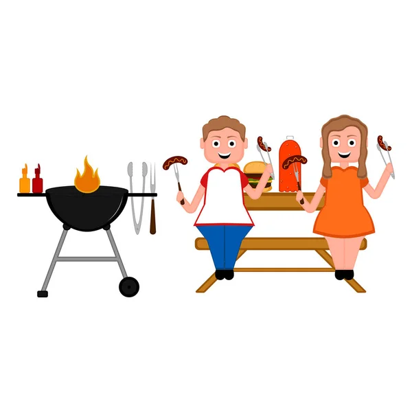 Pár élvezi a barbecue piknik — Stock Vector