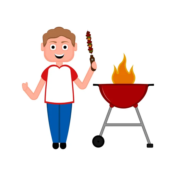 在烧烤架上准备一串叉的人 矢量插画设计 — 图库矢量图片
