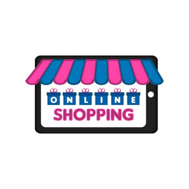 Bir mağaza önünde ile tablet. Online alışveriş