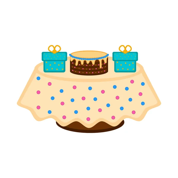 Gâteau d'anniversaire sur une table avec cadeaux — Image vectorielle
