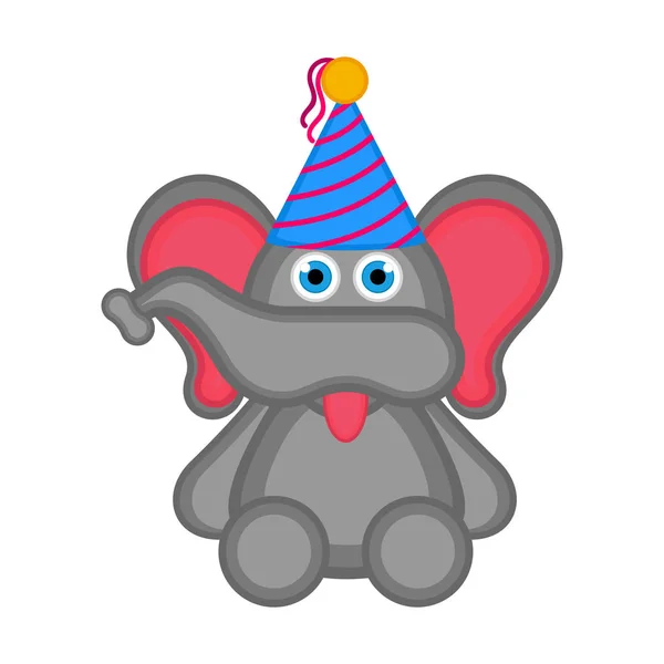 Elefante bonito com um ícone de chapéu de festa — Vetor de Stock