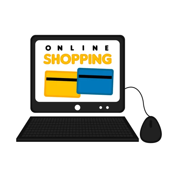 Schermo di computer e un topo. Shopping online — Vettoriale Stock