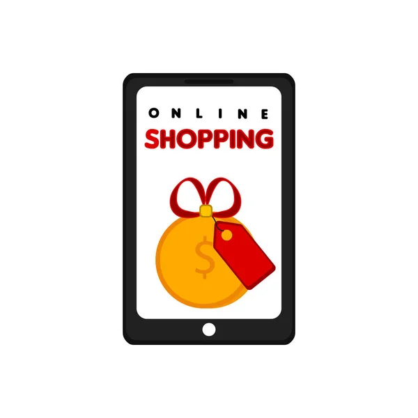 Smartphone mostrando una moneda. Compras online — Vector de stock