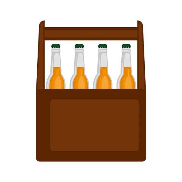 Caixa de madeira de garrafas de cerveja — Vetor de Stock
