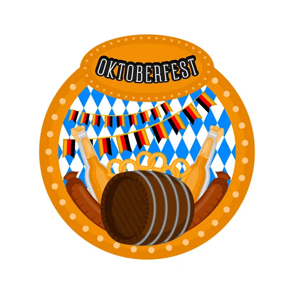 Etiqueta Oktoberfest con un barril de cerveza — Vector de stock