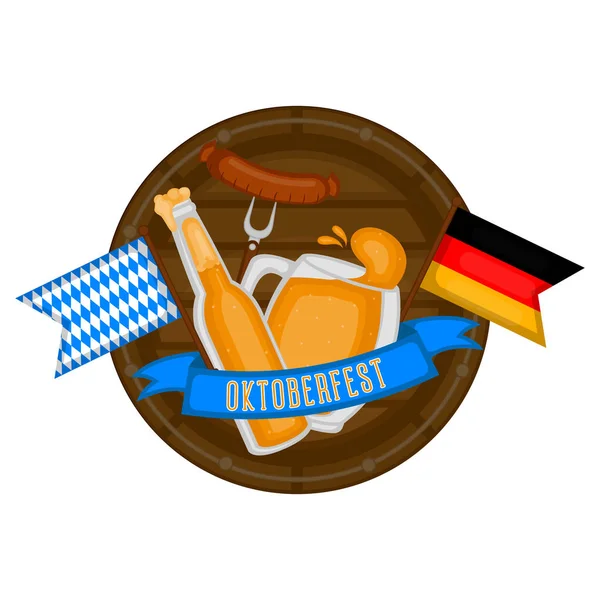 Rótulo Oktoberfest com bebidas tradicionais e alimentos —  Vetores de Stock