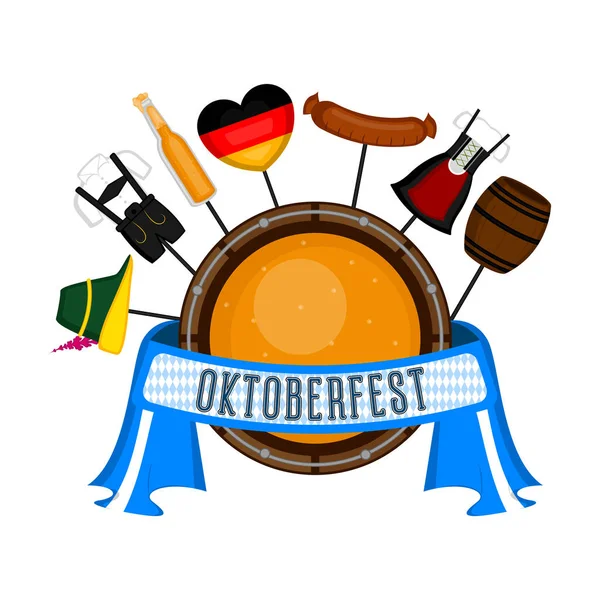 Etiqueta Oktoberfest com objetos tradicionais —  Vetores de Stock