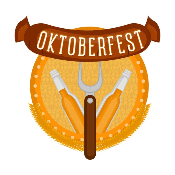 Etiqueta Oktoberfest con un par de botellas de cerveza icono — Vector de stock