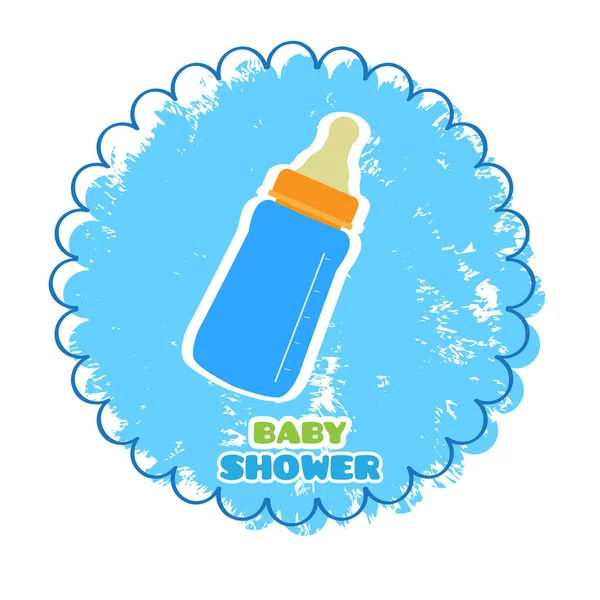 Etiqueta de ducha de bebé con un biberón — Vector de stock