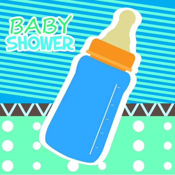 Tarjeta de ducha del bebé con un biberón — Vector de stock