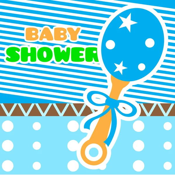 Tarjeta de ducha de bebé con un juguete agitador — Vector de stock