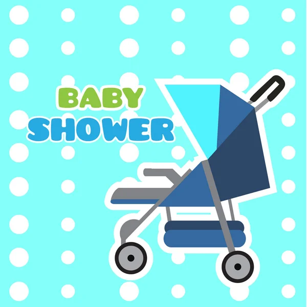 Babyduschkarte mit Kinderwagen — Stockvektor