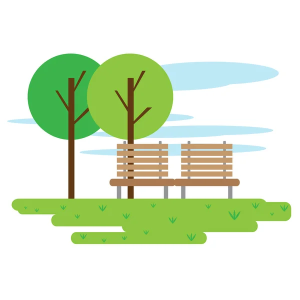 View of a public park with a bench — Stock Vector