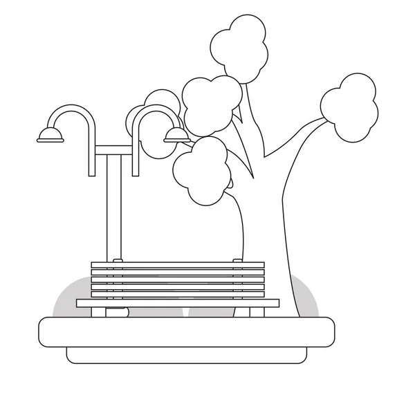 Blick auf einen öffentlichen Park mit Lampe und Bank — Stockvektor