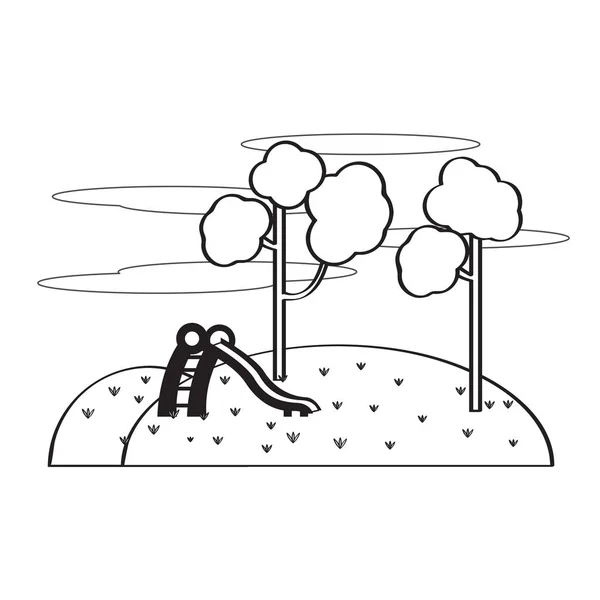 Vue d'une aire de jeux publique avec un toboggan — Image vectorielle