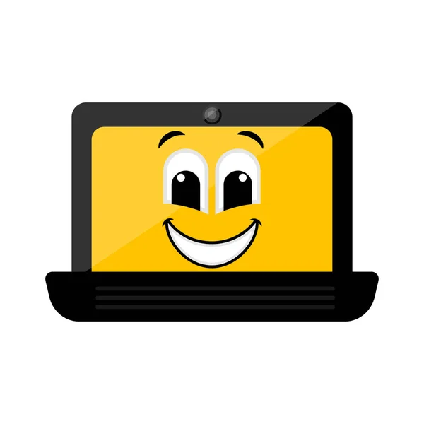 Isolado emote laptop feliz — Vetor de Stock