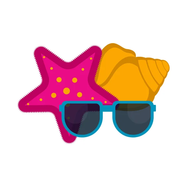 Sonnenbrille mit Seestern und Muschel — Stockvektor
