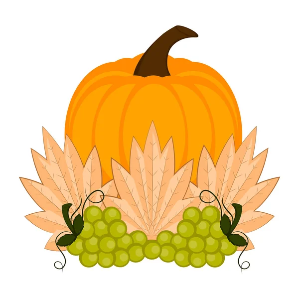 かぼちゃとブドウ。感謝祭のコンセプト イメージ — ストックベクタ