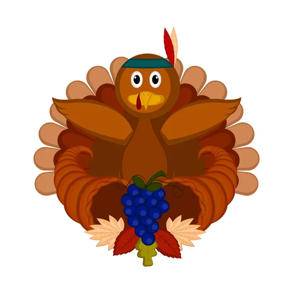 伝統的な感謝祭の食品を持つトルコ鳥 — ストックベクタ