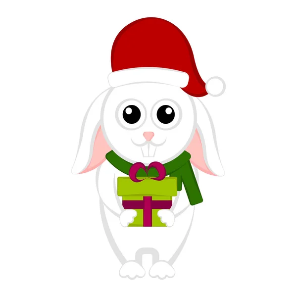 Christmas rabbit character holding a present — Stock Vector