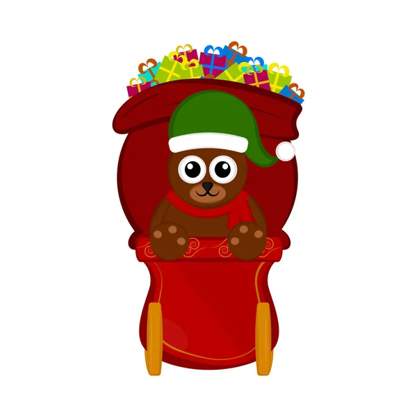 Oso en un trineo de Navidad — Vector de stock