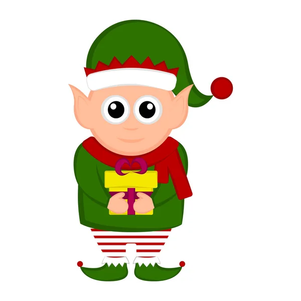 Christmas elf character holding a present — Stock Vector
