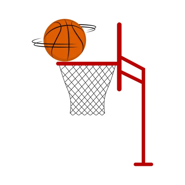 Balle de basket-ball tournant sur un filet — Image vectorielle