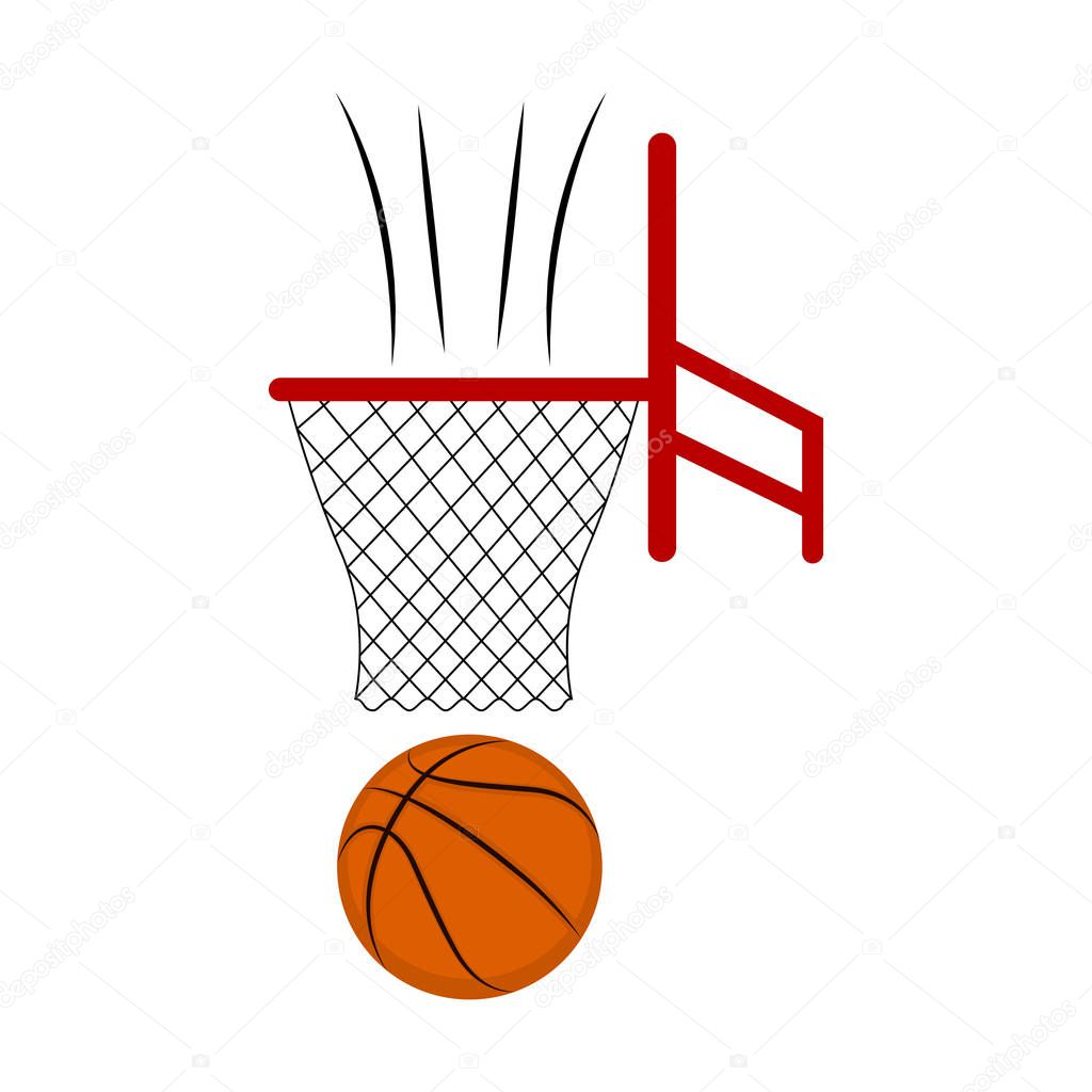 Side view of a basketball ball on a net