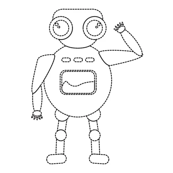 Gestrichelte Linie niedliches Roboter-Spielzeug-Symbol — Stockvektor