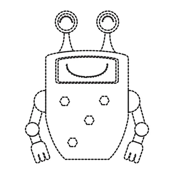 Gestrichelte Linie niedliches Roboter-Spielzeug-Symbol — Stockvektor