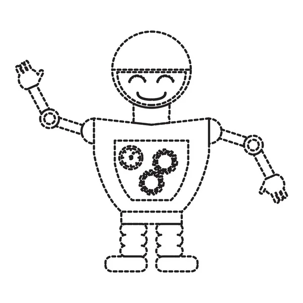 Gestrichelte Linie niedliches Roboter-Spielzeug-Symbol — Stockvektor
